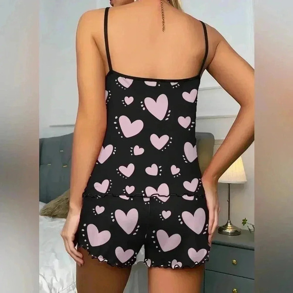 Pajama Set Heart Print Backless - Picture 3 of 3